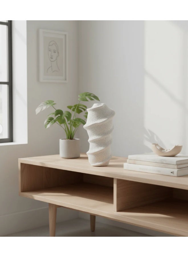 AKDC Premium Contemporary Ceramic Decorative Vase – Glossy White Finish with Artistic Abstract Shape for Living Room Décor, 30 × 12 cm - Image 2